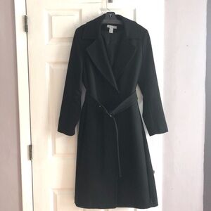 H&M Dress Coat Trench Black Tailored Mid-length Gold accents Midi Long Dressy 8